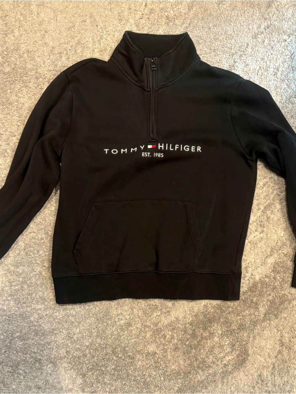 Tommy Hilfiger Black Pullover Hoodie with Vertical Logo